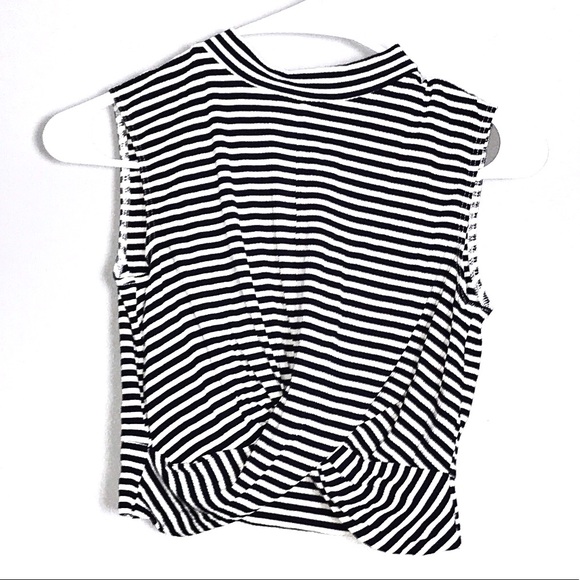 Aqua Tops - AQUA STRIPED BLUE WHITE RUCHED WRAP CROP TOP